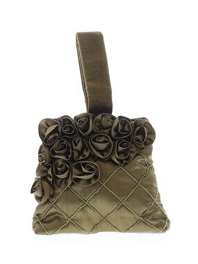 FASHION BAG ~ Olive Green Satin Wristlet Bag w/Rosette and Beaded Details